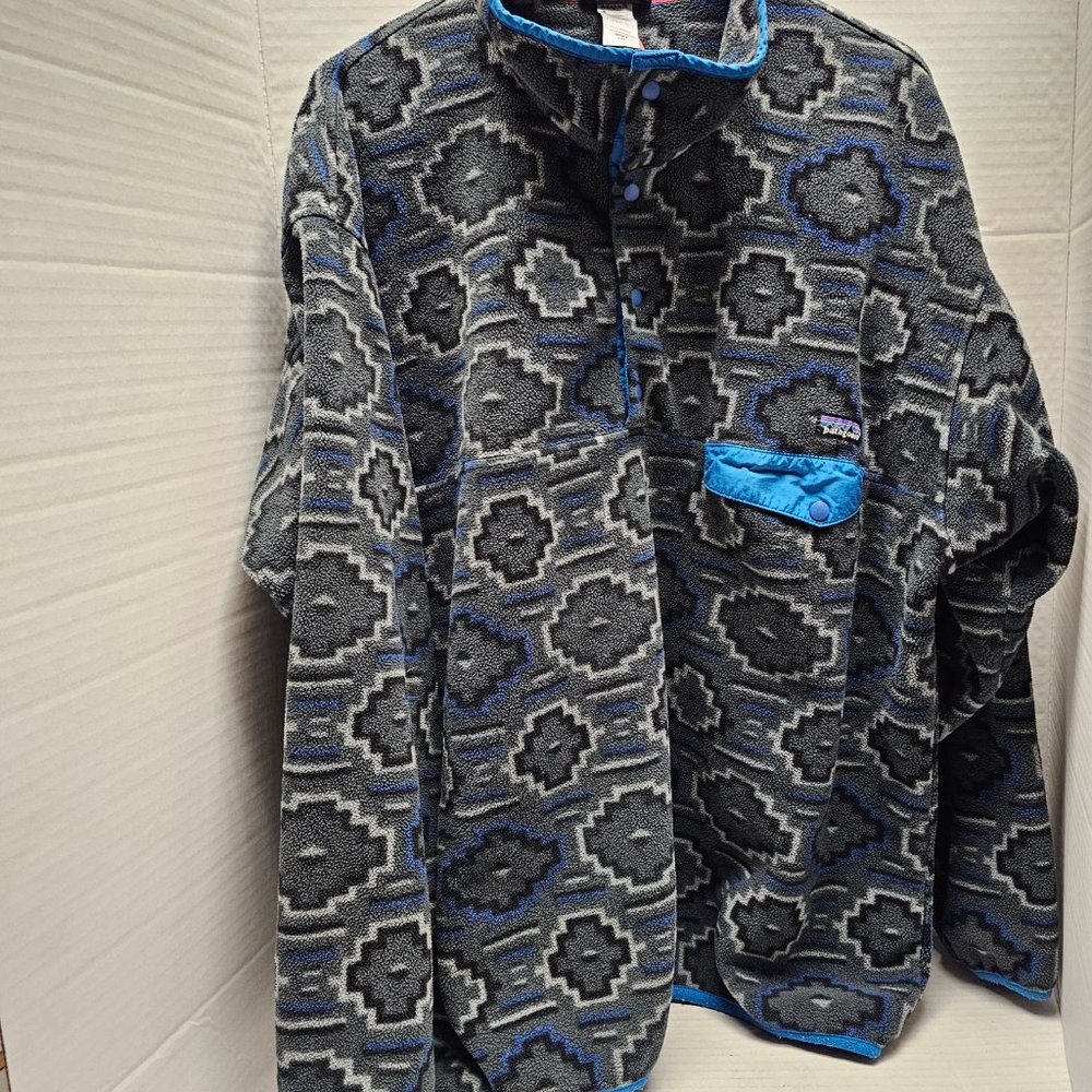 Mens Patagonia Synchilla Aztec Fleece Snap Button Pullover Women Gray Unisex XXL - Picture 2 of 16